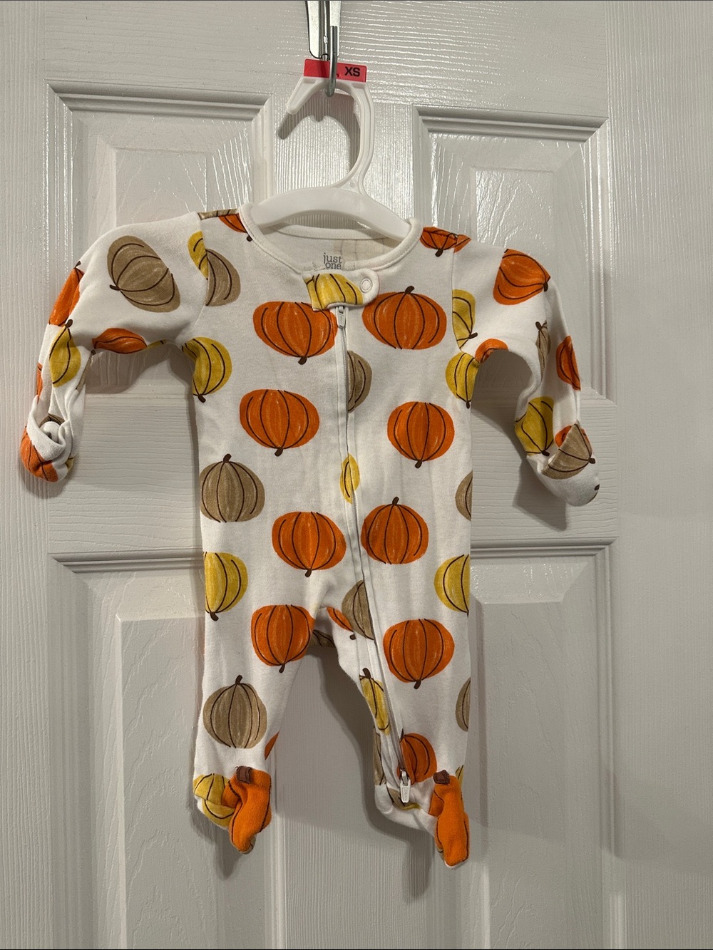 Carter's Pumpkin Print Footed One-Piece - White, Orange, Yellow, Tan